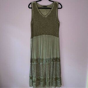Mezon Dress XL Green Midi A Line Floral Tiered Art to Wear Lagenlook